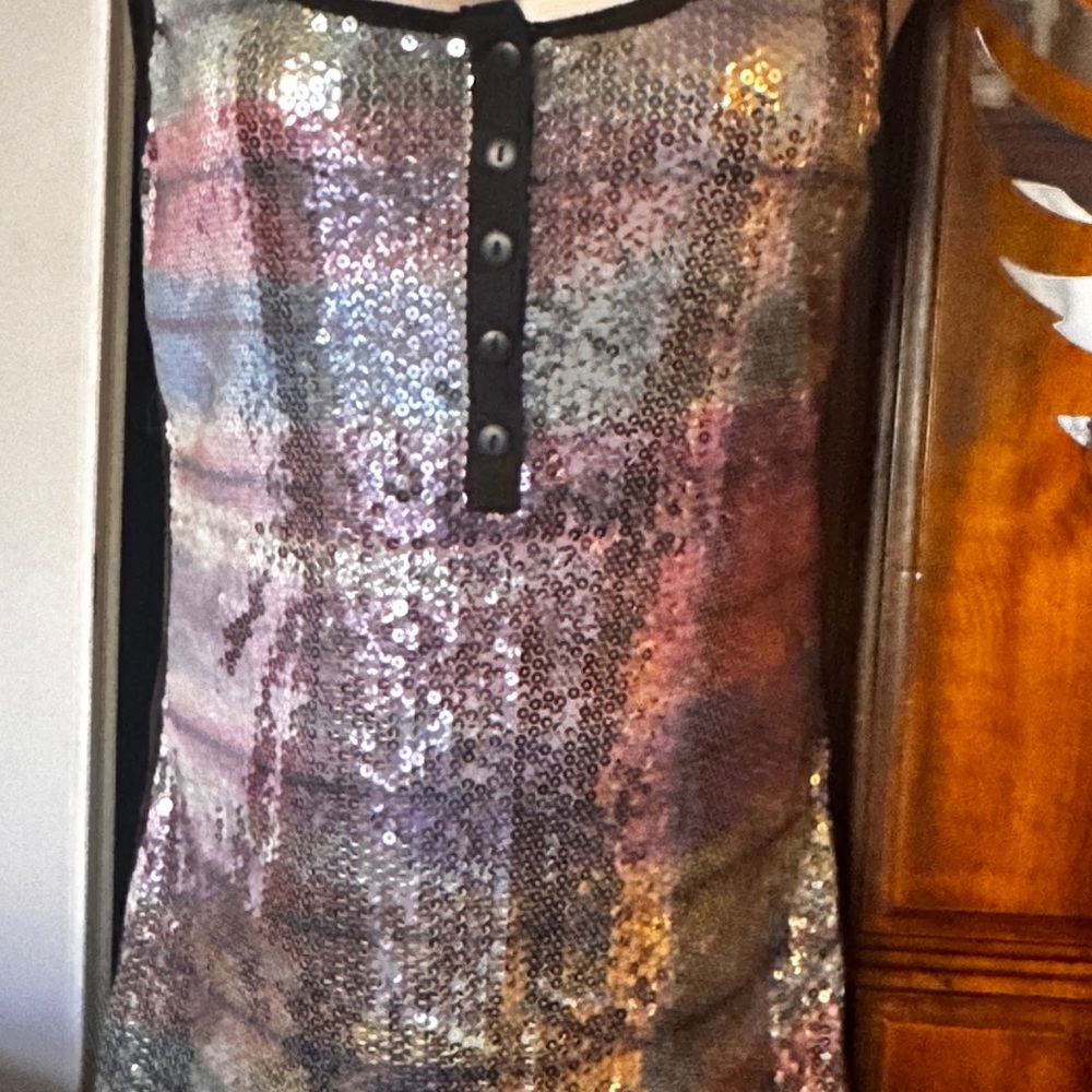 Sequin Sleeveless mini dress  with Button Detail